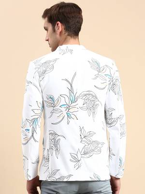 Men's Single Breasted White Printed Slim Fit Blazer 4