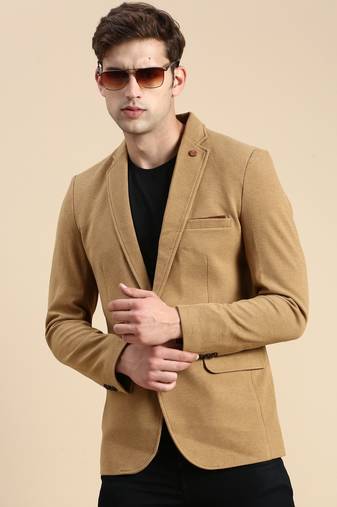 SHOWOFF Men's Single Breasted Khaki Solid Slim Fit Blazer
