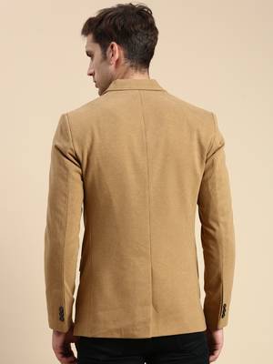 SHOWOFF Men's Single Breasted Khaki Solid Slim Fit Blazer 3