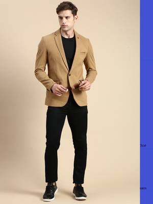 SHOWOFF Men's Single Breasted Khaki Solid Slim Fit Blazer 4