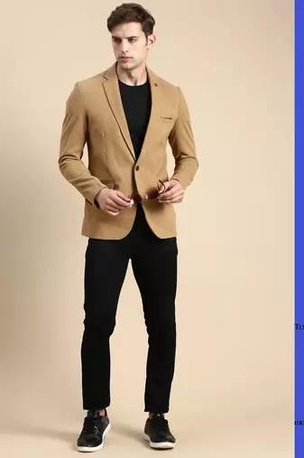 SHOWOFF Men's Single Breasted Khaki Solid Slim Fit Blazer