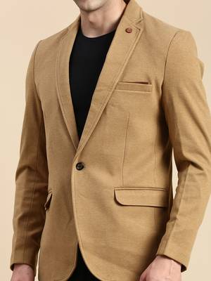SHOWOFF Men's Single Breasted Khaki Solid Slim Fit Blazer 5