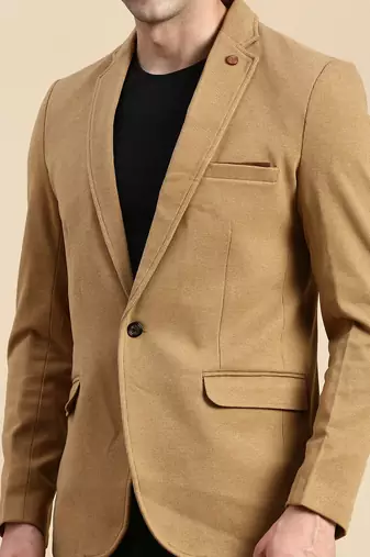 SHOWOFF Men's Single Breasted Khaki Solid Slim Fit Blazer
