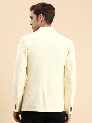 SHOWOFF Men's Single Breasted Cream Solid Slim Fit Blazer 4