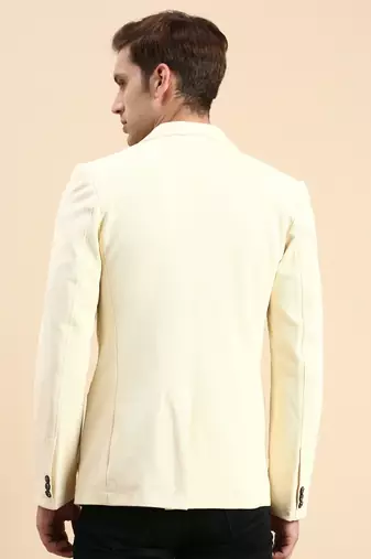 SHOWOFF Men's Single Breasted Cream Solid Slim Fit Blazer