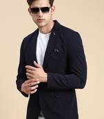 SHOWOFF Men's Single Breasted Navy Blue Solid Slim Fit Blazer