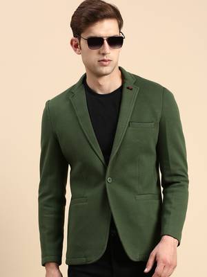 SHOWOFF Men's Single Breasted Green Solid Slim Fit Blazer 1