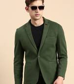 SHOWOFF Men's Single Breasted Green Solid Slim Fit Blazer