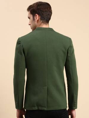 SHOWOFF Men's Single Breasted Green Solid Slim Fit Blazer 4