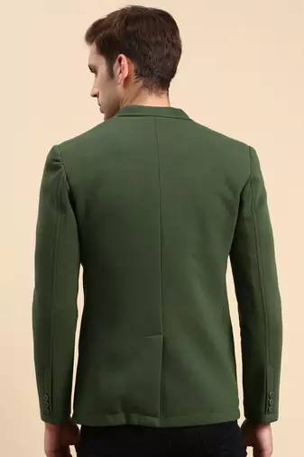 SHOWOFF Men's Single Breasted Green Solid Slim Fit Blazer