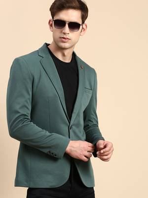 Men's Single Breasted Green Solid Slim Fit Blazer 1