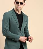 Men's Single Breasted Green Solid Slim Fit Blazer