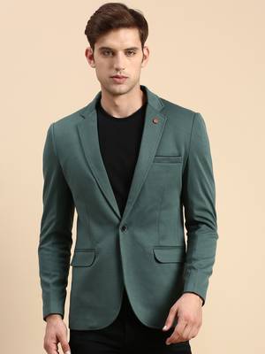 Men's Single Breasted Green Solid Slim Fit Blazer 2