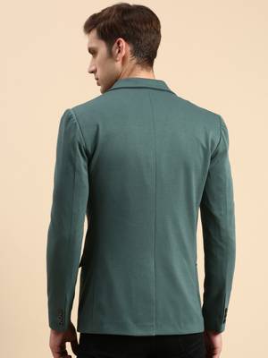 Men's Single Breasted Green Solid Slim Fit Blazer 4