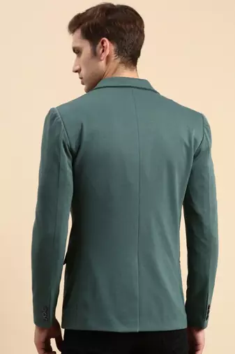 Men's Single Breasted Green Solid Slim Fit Blazer