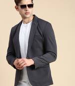 Men's Single Breasted Grey Solid Slim Fit Blazer