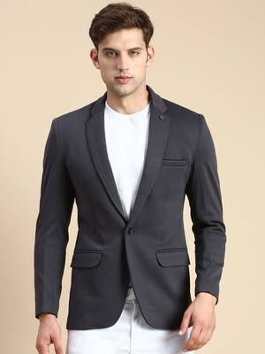 Men's Single Breasted Grey Solid Slim Fit Blazer 2