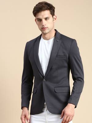 Men's Single Breasted Grey Solid Slim Fit Blazer 3