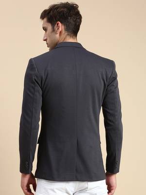 Men's Single Breasted Grey Solid Slim Fit Blazer 4