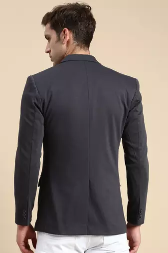 Men's Single Breasted Grey Solid Slim Fit Blazer