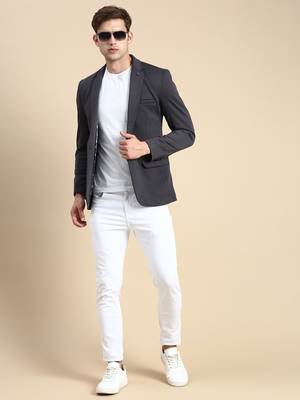 Men's Single Breasted Grey Solid Slim Fit Blazer 5