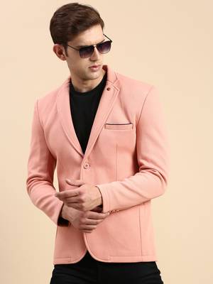 Men's Single Breasted Peach Solid Slim Fit Blazer 1