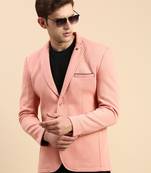 Men's Single Breasted Peach Solid Slim Fit Blazer