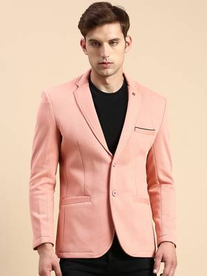 Men's Single Breasted Peach Solid Slim Fit Blazer 2