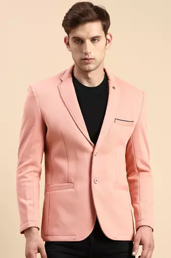 Men's Single Breasted Peach Solid Slim Fit Blazer