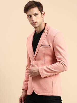 Men's Single Breasted Peach Solid Slim Fit Blazer 3