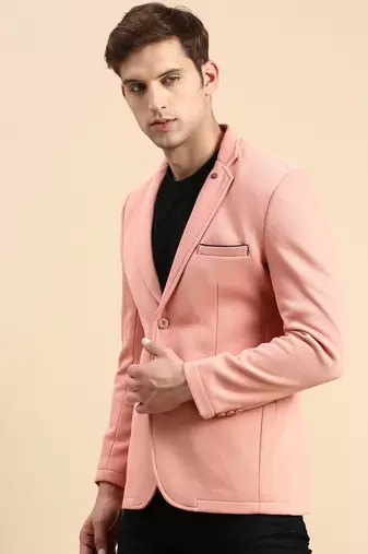 Men's Single Breasted Peach Solid Slim Fit Blazer