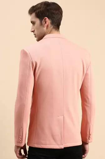 Men's Single Breasted Peach Solid Slim Fit Blazer
