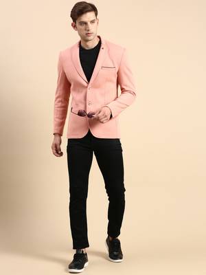 Men's Single Breasted Peach Solid Slim Fit Blazer 5