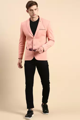 Men's Single Breasted Peach Solid Slim Fit Blazer