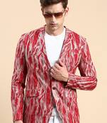 SHOWOFF Men's Single Breasted Maroon Printed Slim Fit Blazer