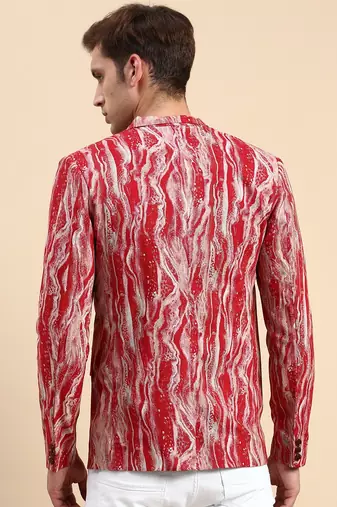 SHOWOFF Men's Single Breasted Maroon Printed Slim Fit Blazer