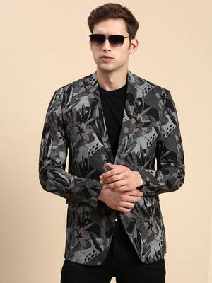 Men's Single Breasted Black Printed Slim Fit Blazer 1