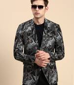 Men's Single Breasted Black Printed Slim Fit Blazer