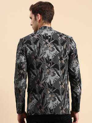 Men's Single Breasted Black Printed Slim Fit Blazer 4
