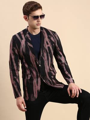 Men's Single Breasted Black Printed Slim Fit Blazer 1