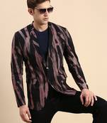 Men's Single Breasted Black Printed Slim Fit Blazer