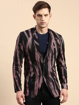 Men's Single Breasted Black Printed Slim Fit Blazer 2