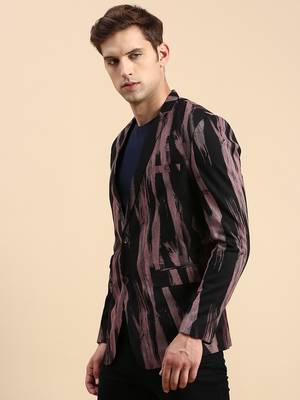 Men's Single Breasted Black Printed Slim Fit Blazer 3
