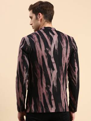 Men's Single Breasted Black Printed Slim Fit Blazer 4
