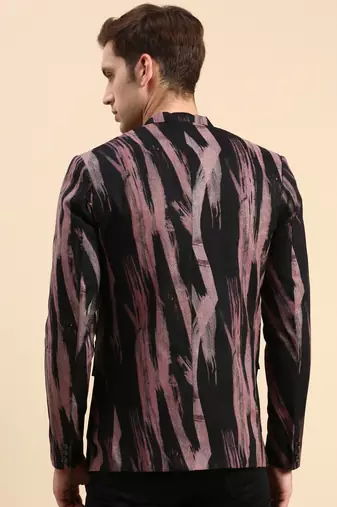 Men's Single Breasted Black Printed Slim Fit Blazer