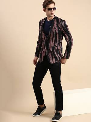 Men's Single Breasted Black Printed Slim Fit Blazer 5