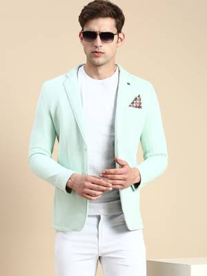 SHOWOFF Men's Single Breasted Sea Green Solid Slim Fit Blazer 1