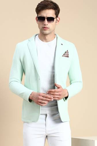 SHOWOFF Men's Single Breasted Sea Green Solid Slim Fit Blazer