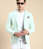 SHOWOFF Men's Single Breasted Sea Green Solid Slim Fit Blazer