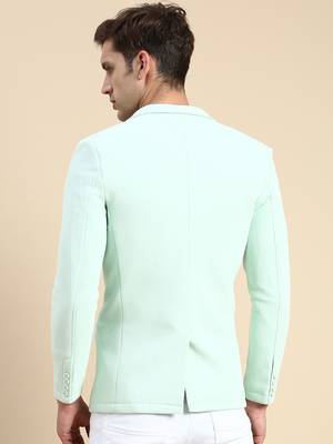 SHOWOFF Men's Single Breasted Sea Green Solid Slim Fit Blazer 4